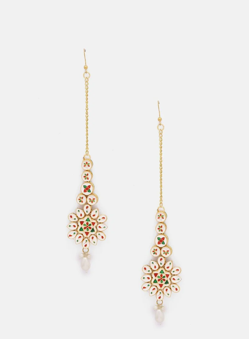 Priyaasi Kundan Studded  Pearl Beaded Flower Design Maang Tikka