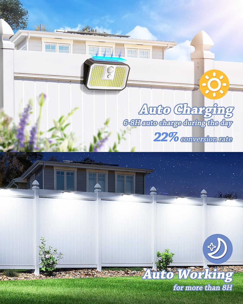 CLAONER 6-Pack Solar Motion Sensor Lights Outdoor, 168 LED Waterproof Security Light with 3 Modes, for Garden, Fence, Garage, Deck, Door Step - Image 2