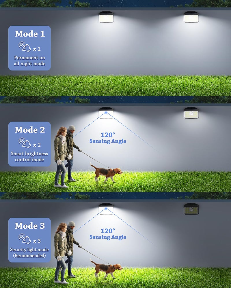 CLAONER 6-Pack Solar Motion Sensor Lights Outdoor, 168 LED Waterproof Security Light with 3 Modes, for Garden, Fence, Garage, Deck, Door Step - Image 4