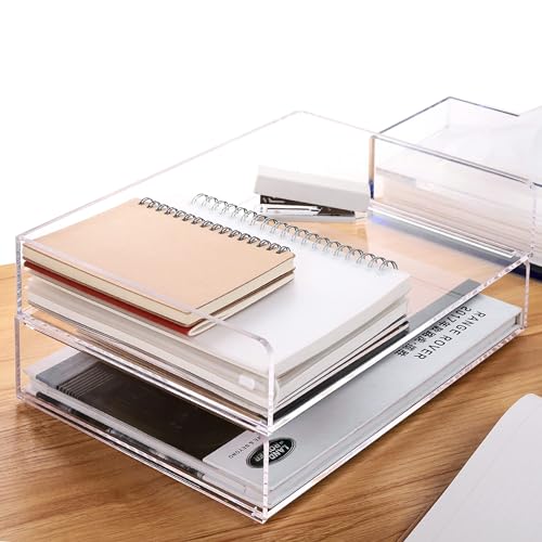 Paper Tray Organizer Clear Acrylic Desk Organizers and AccessoriesOffice Supplies Organization Stackable File HolderArt Storage for School Classroom Workspace Letter Tray2 Pack2 Tier