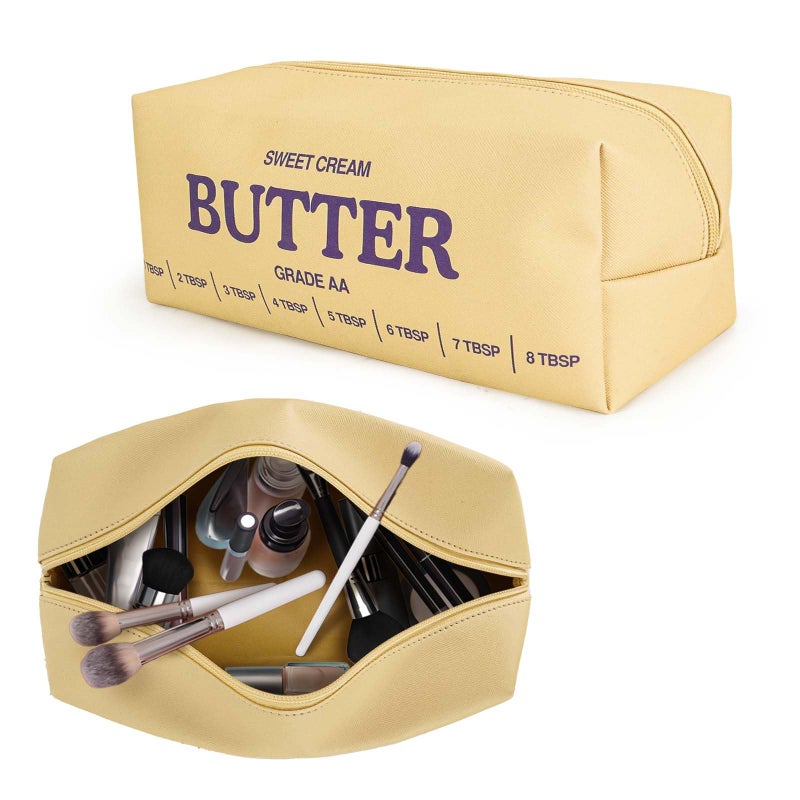 dadop Yellow Cute Makeup Bag Travel Cosmetic Bags Funny Butter Toiletry Bags Make Up Unique Pouch Bag Leather With Zipper For Girls Boys Women Butter Lover prank Gifts - Image 2