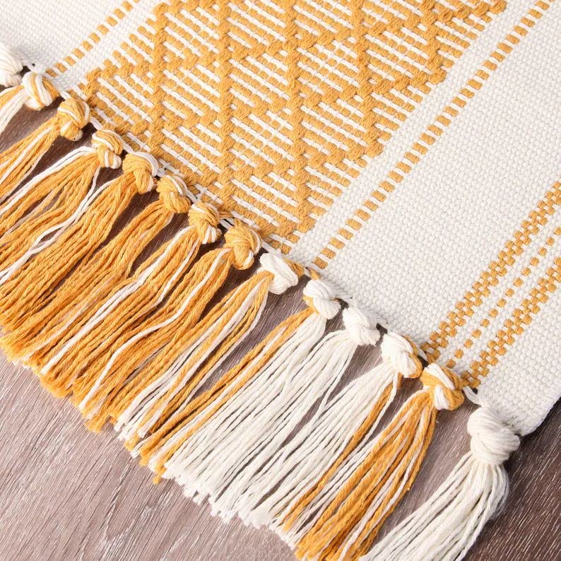 Slazie Premium Boho Cotton Table Runner for 4 6 Seater Dining Table |Center Table |Coffee Table|Dining Table|Eating Area|Table Decor(14*72 INCHES)|Yellow White| SZPR 026 - Image 4