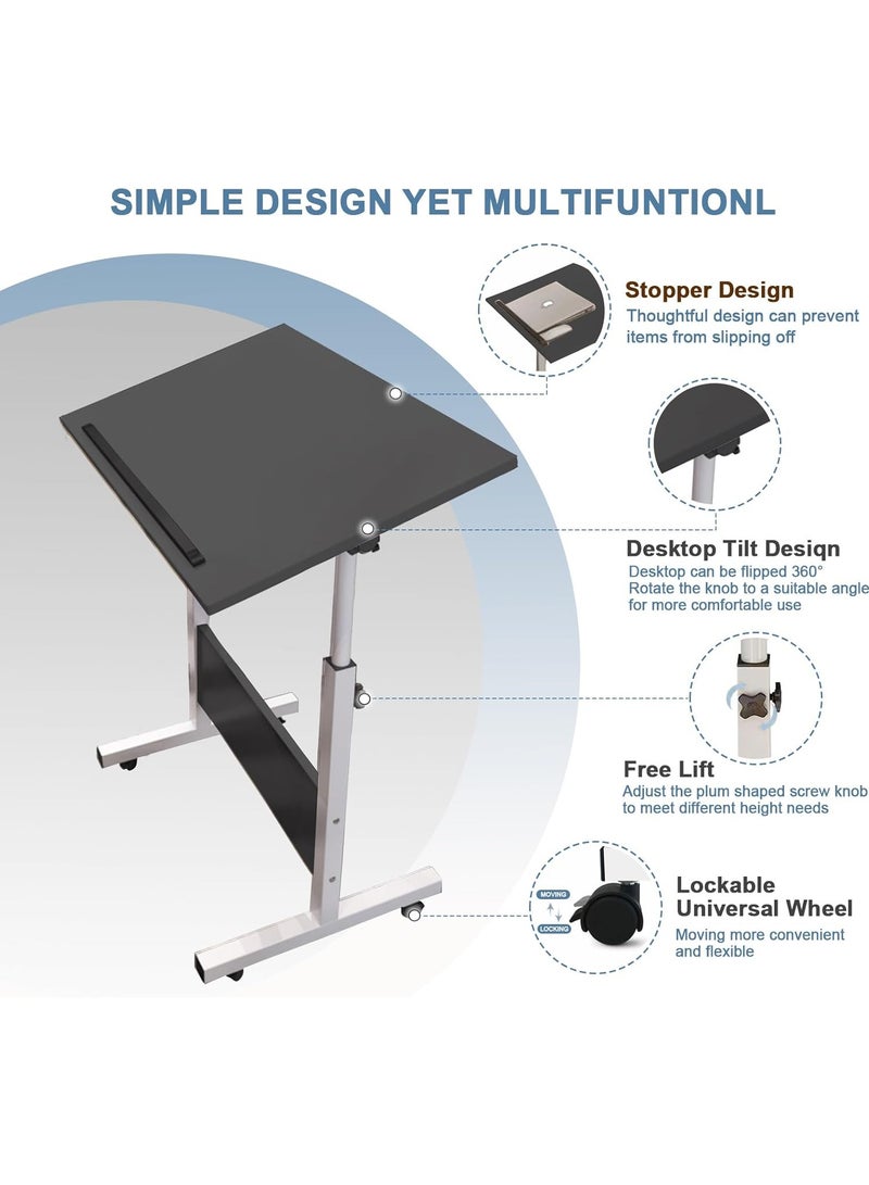 DubaiGallery Rolling Desk Adjustable Height,Rolling Computer Cart,Portable Laptop Desk,Small Adjustable Home Office Desk,Rolling Laptop Desk,Small Portable Desk - Image 3