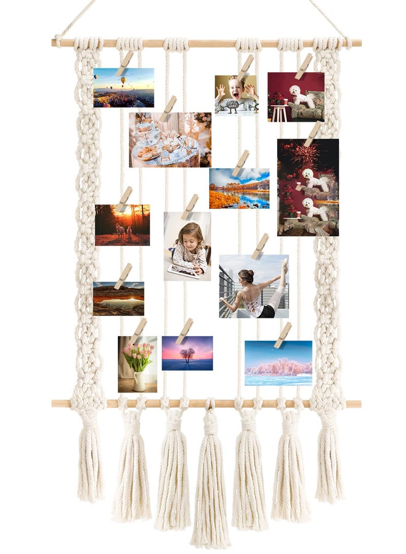 Zikra Hanging Photo Display Wall Decor Macrame Wall Hanging Bedroom Decor Home Office Decor Wall Art Teen Girl Room Decor with 30 Wood Clips Gift for Birthday Holiday Party - Image 1