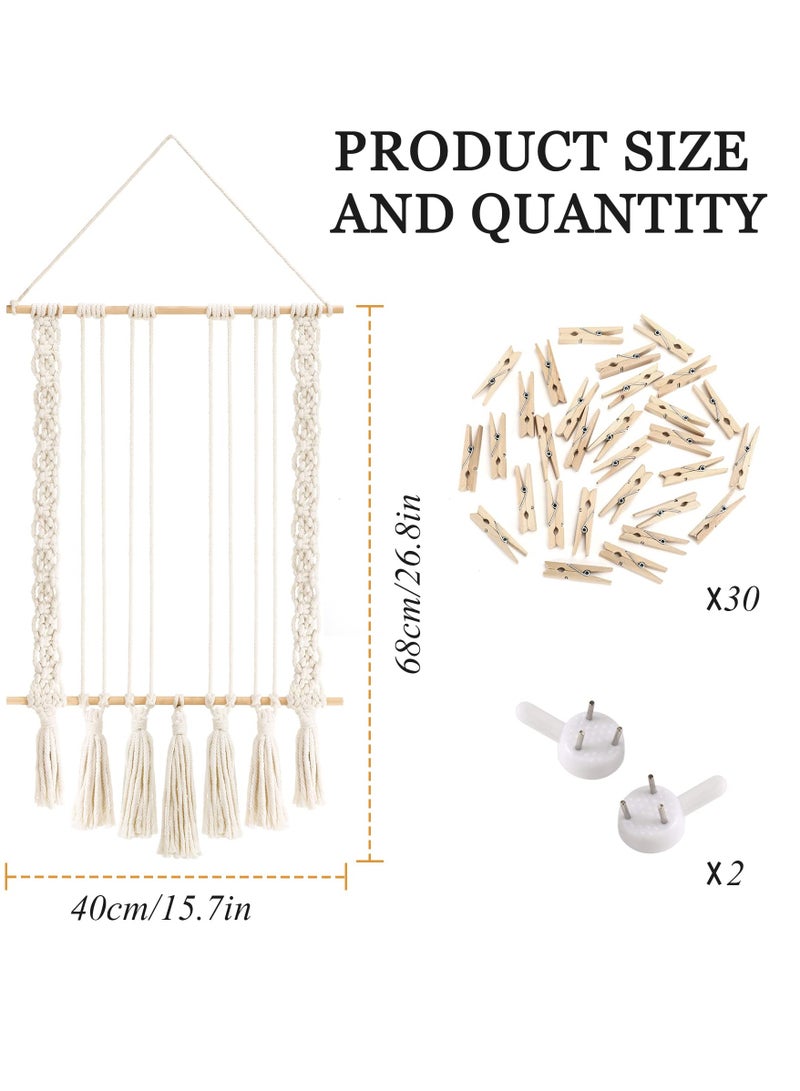 Zikra Hanging Photo Display Wall Decor Macrame Wall Hanging Bedroom Decor Home Office Decor Wall Art Teen Girl Room Decor with 30 Wood Clips Gift for Birthday Holiday Party - Image 4