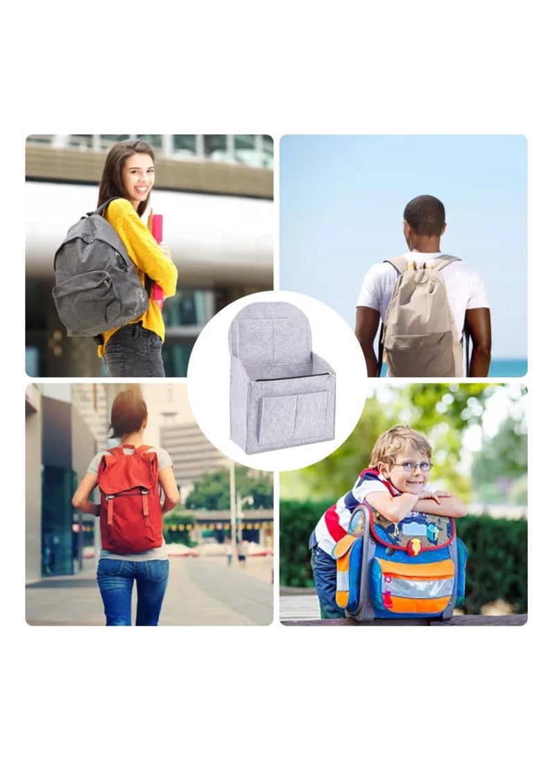 SYOSI Felt Backpack Insert Organizer Multifunctional Bag in Multi Pocket Shoulder Interior Shaper Travel Rucksack with Zipper and Handle 10.63x5.12x14.96 Inch Grey  - Image 2