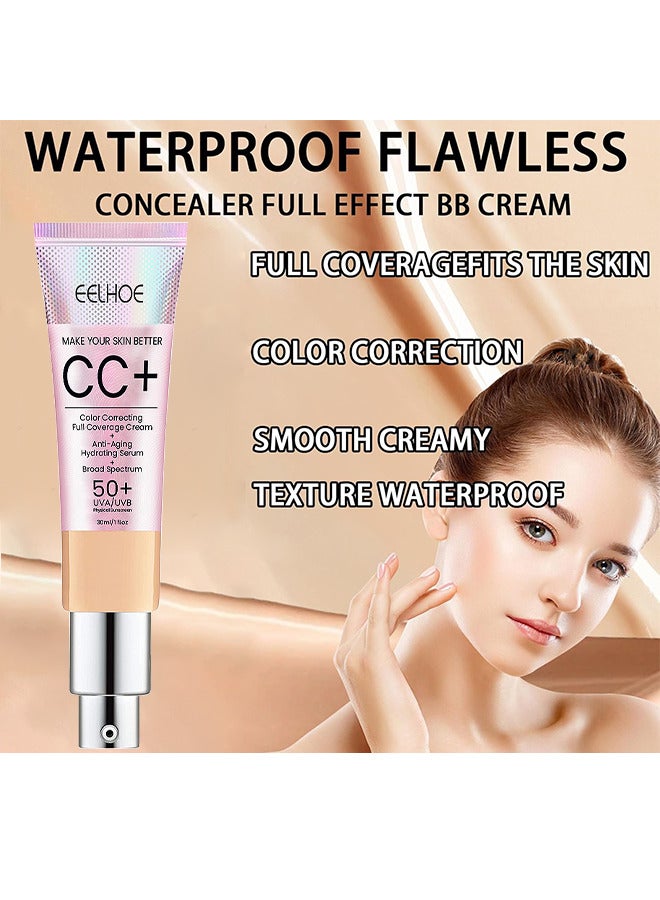 EELHOE CC Color Correcting Full Coverage Cream SPF 50+, CC Cream Foundation, Lightweight Full Coverage Hydrating Serum, Control Oil And Moisturize Waterproof Long Lasting Matte Color Correcting Cream (MEDIUM) - Image 5