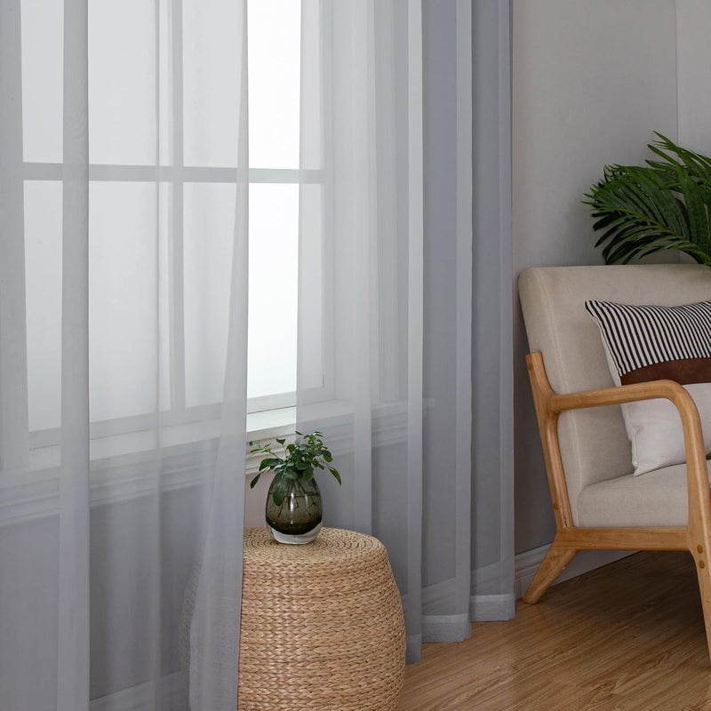 SimpleBrand Light Grey Sheer Curtains 96 Inches Long, Light Filtering Silver Grey Rod Pocket Solid Color Window Sheer Curtain Panels, Elegant Curtains & Drapes for Living Room, Bedroom 2 Panels, 42" W - Image 5