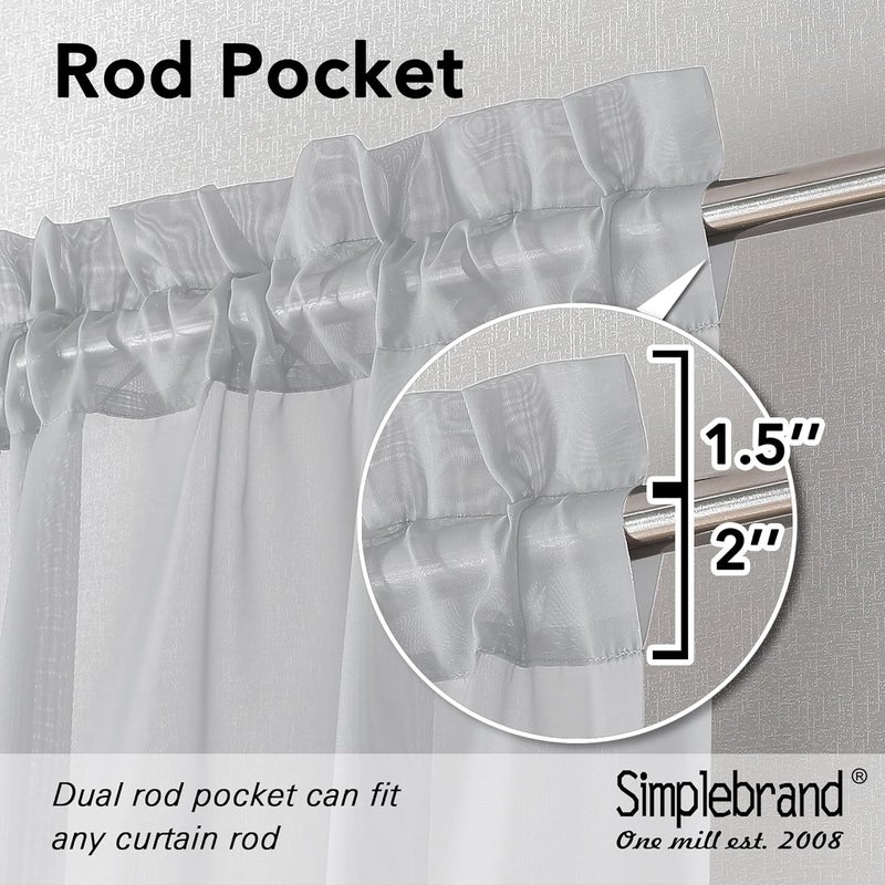 SimpleBrand Light Grey Sheer Curtains 96 Inches Long, Light Filtering Silver Grey Rod Pocket Solid Color Window Sheer Curtain Panels, Elegant Curtains & Drapes for Living Room, Bedroom 2 Panels, 42" W - Image 2