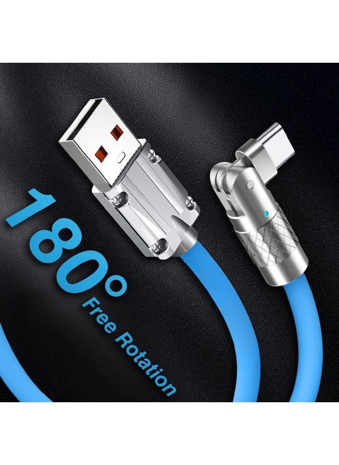 USB to C Fast Charge Cable with Charging Indicator, 180° Rotating Fast Charge Cable Maximum Output Power 120W, Flexible Rotary Connector Thick Rubber Safety Charging(for Type-C, Blue 2 Meter)