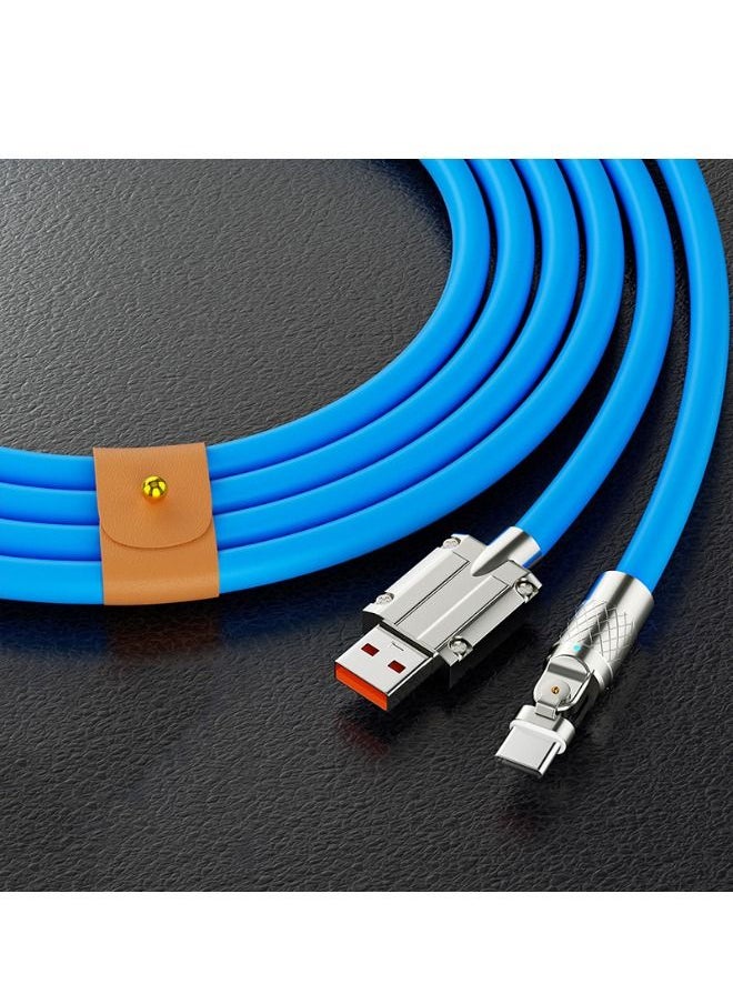 USB to C Fast Charge Cable with Charging Indicator, 180° Rotating Fast Charge Cable Maximum Output Power 120W, Flexible Rotary Connector Thick Rubber Safety Charging(for Type-C, Blue 2 Meter)