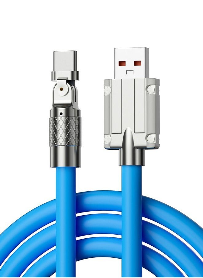USB to C Fast Charge Cable with Charging Indicator, 180° Rotating Fast Charge Cable Maximum Output Power 120W, Flexible Rotary Connector Thick Rubber Safety Charging(for Type-C, Blue 2 Meter)