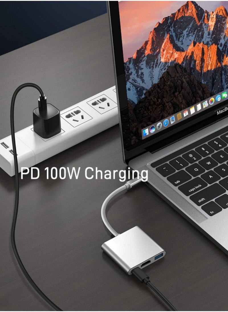 محول 3 في 1 من النوع C إلى HDMI مع مخرج 4K HDMI، محول USB C إلى Type-C (PD) / HDTV/USB 3.0 للهاتف المحمول. شاشة، كمبيوتر محمول