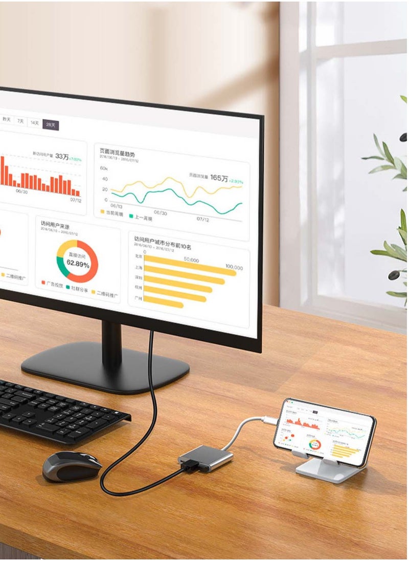 محول 3 في 1 من النوع C إلى HDMI مع مخرج 4K HDMI، محول USB C إلى Type-C (PD) / HDTV/USB 3.0 للهاتف المحمول. شاشة، كمبيوتر محمول