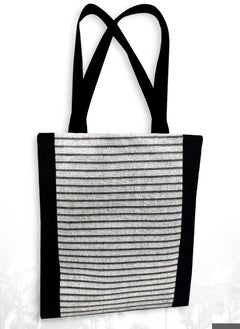 Black lines casual printed linen tote bag