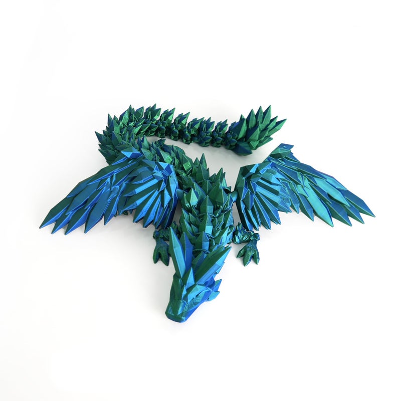 Flavery 3D Printed Dragon 18 inch Flying Flexible Dragon with Wings Articulated Winged Crystal Fidget Toy Home Decor Birthday Gift Desk PetGreen Mix Blue - Image 2