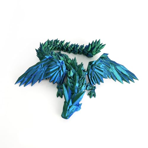 Flavery 3D Printed Dragon 18 inch Flying Flexible Dragon with Wings Articulated Winged Crystal Fidget Toy Home Decor Birthday Gift Desk PetGreen Mix Blue - Image 1