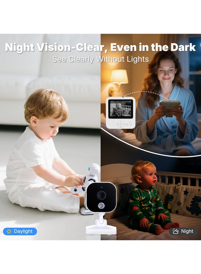 Jubilin Baby Monitor with Camera 720p IPS Video Baby Monitor 2.8 Inch with 2000 mAh Battery Digital Zoom VOX Mode Two-Way Audio Night Vision Temperature Monitoring Lullaby Alarm Clock - Image 3