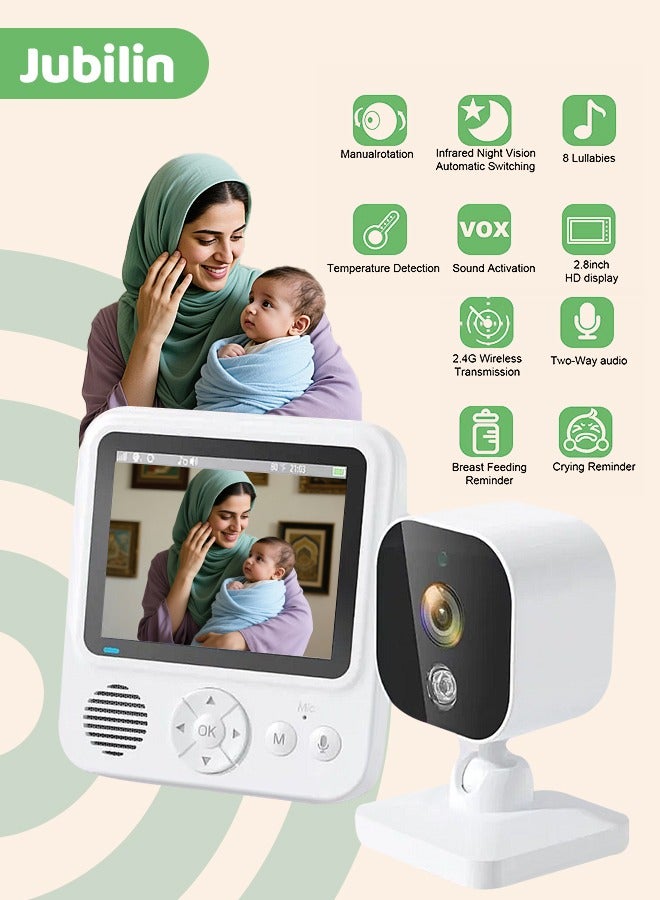 Jubilin Baby Monitor with Camera 720p IPS Video Baby Monitor 2.8 Inch with 2000 mAh Battery Digital Zoom VOX Mode Two-Way Audio Night Vision Temperature Monitoring Lullaby Alarm Clock - Image 1
