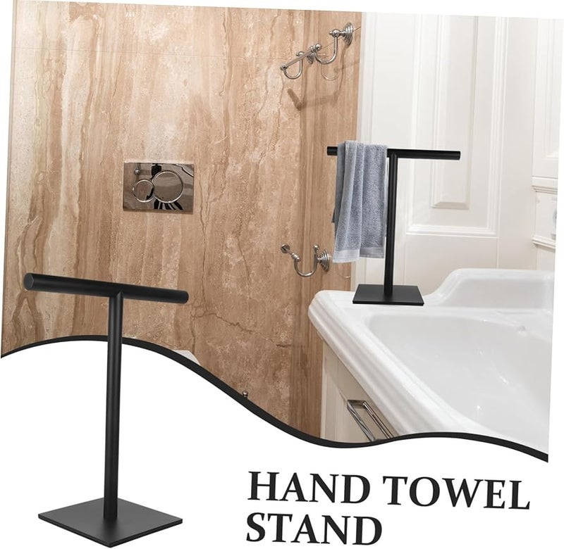 Zerodeko T Shaped Standing Towel Rack Holder Sturdy For Bathroom Kitchen Black - Image 5