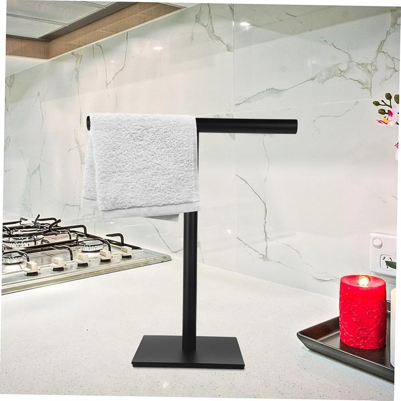 Zerodeko T Shaped Standing Towel Rack Holder Sturdy For Bathroom Kitchen Black - Image 4