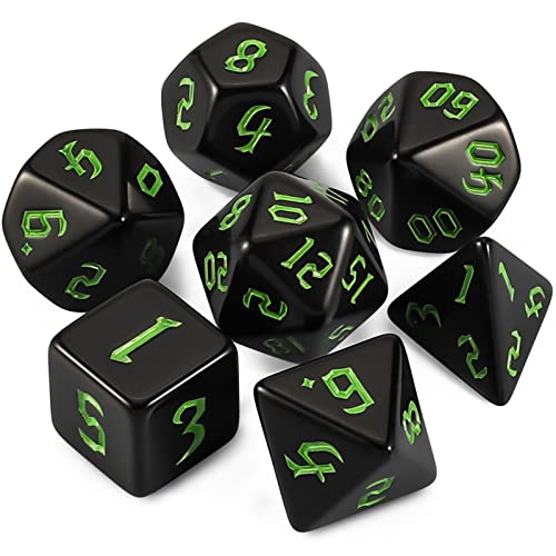QMAY DND Dice Set DD Polyhedral Dice 7 Pcs for Dungeons and Dragons Pure Black - Image 1