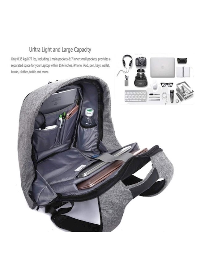 Anti Theft Backpack With USB Charging Port Grey/Black - Image 1