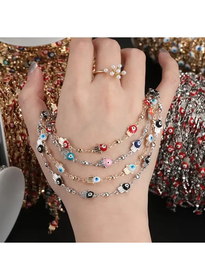 1 متر 39.37 بوصة سلسلة نحاسية يد الله مع عيون المينا المزخرفة إلهية، لإكسسوارات صنع المجوهرات اليدوية DIY، مجموعة سلسلة للقلادة والأساور والخرز، إمدادات ذهبية وبيضاء. - Image 3