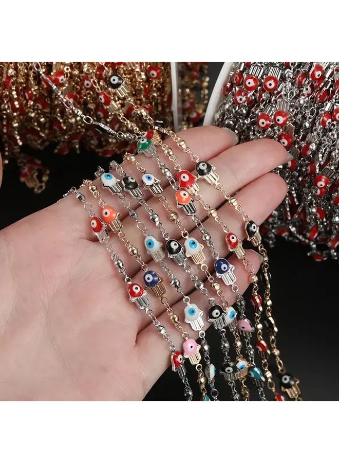 1 متر 39.37 بوصة سلسلة نحاسية يد الله مع عيون المينا المزخرفة إلهية، لإكسسوارات صنع المجوهرات اليدوية DIY، مجموعة سلسلة للقلادة والأساور والخرز، إمدادات ذهبية وبيضاء. - Image 5