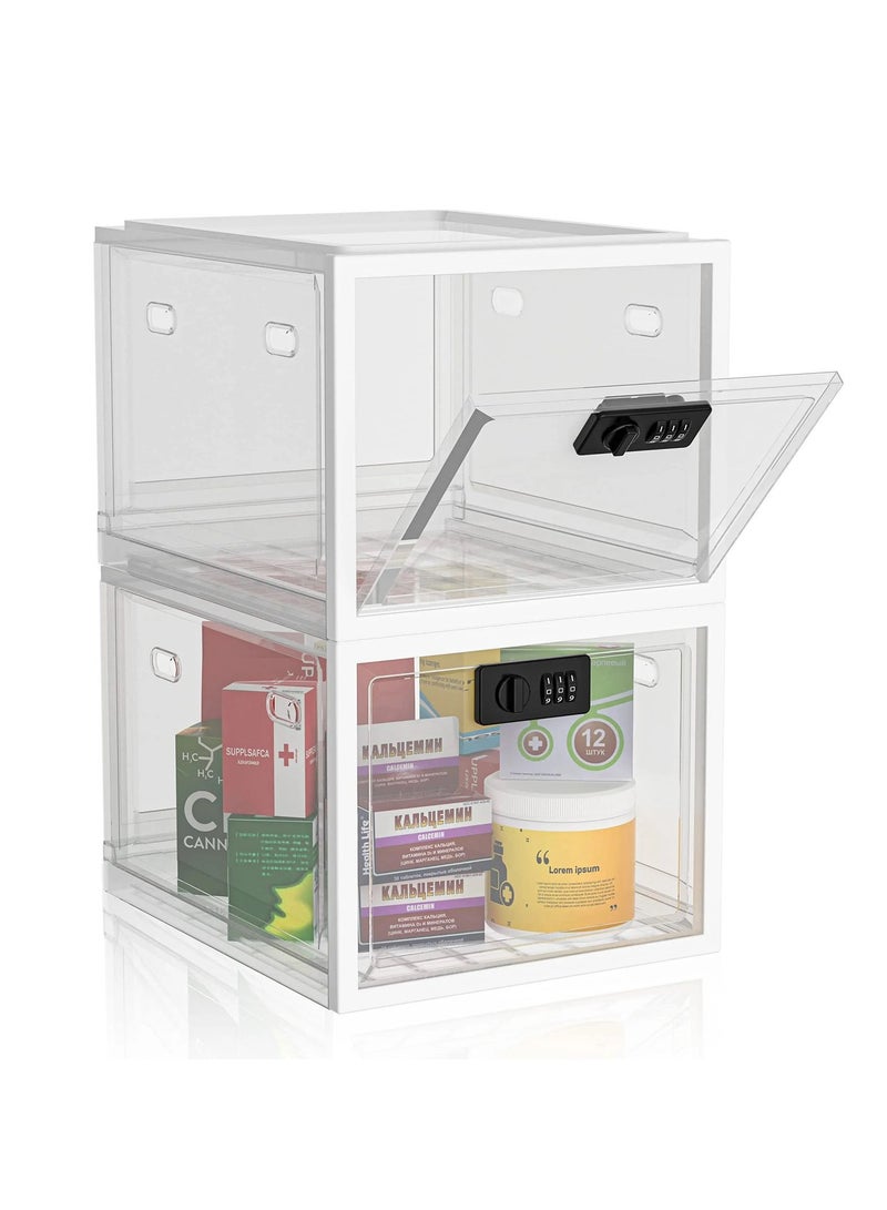 Generic Medicine Lock Box for Safe Medication  Compact and Hygienic Lockable Box for Food Medicine and Home Safety Tablet Phone Jail Lock Box Lockable Storage box Clear white color  - Image 1