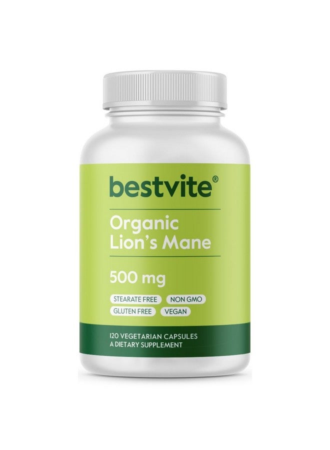 BESTVITE BESTVITE Organic Lion's Mane 500mg (120 Veggie Capsules) - No Stearates - Vegan - Non GMO - Gluten Free - Certified Organic Lion's Mane - Image 1