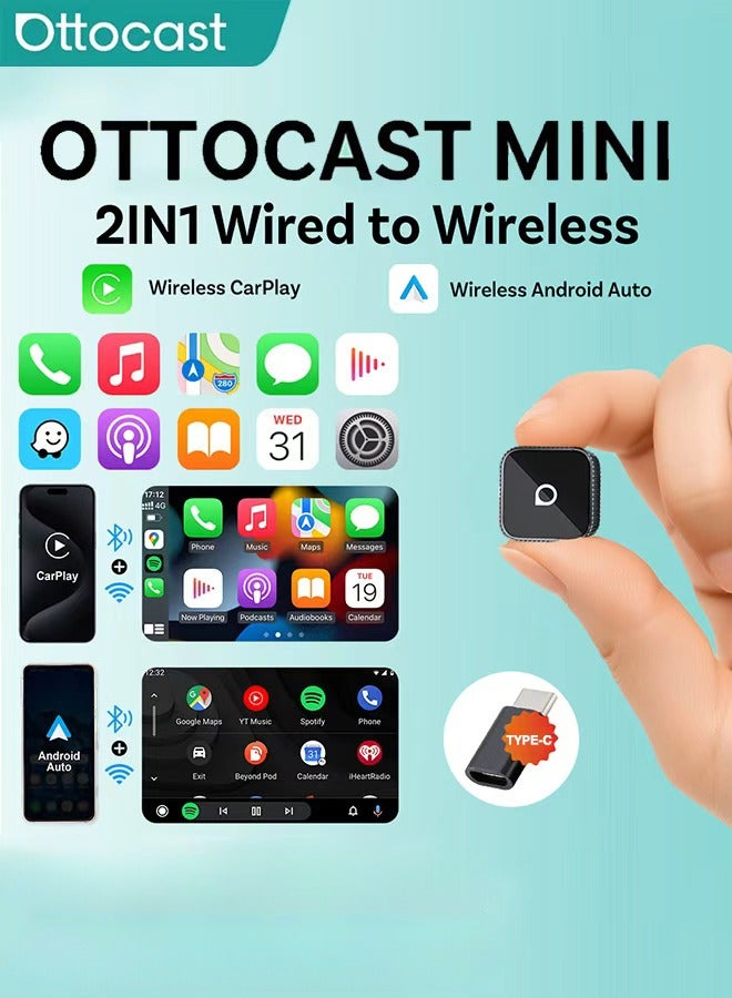أوتوكاست محول كاربلاي لاسلكي صغير للغاية، محول أندرويد أوتو لاسلكي، صندوق ذكي بتقنية الذكاء الاصطناعي 2 في 1، أنظمة ذكية للسيارات المزودة بنظام كاربلاي سلكي، دونجل USB، توصيل وتشغيل، بلوتوث 5.3، اتصال واي فاي تلقائي - Image 1