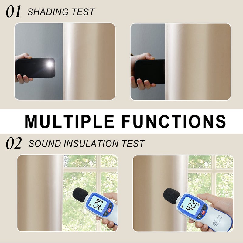 XWZO 100% Blackout Curtain Panels - Double Layer Full Room Darkening & Energy Efficiency Grommet Window Panels with Tiebacks for Bedroom/Living Room  Biscotti Beige  W52 x L45  Set of 2 - Image 4