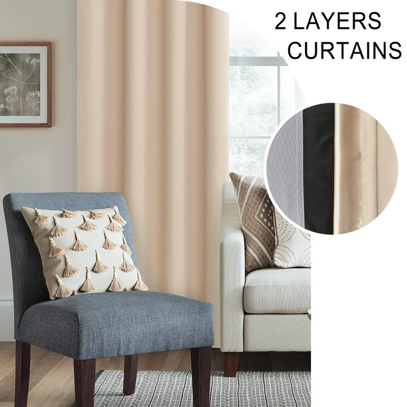 XWZO 100% Blackout Curtain Panels - Double Layer Full Room Darkening & Energy Efficiency Grommet Window Panels with Tiebacks for Bedroom/Living Room  Biscotti Beige  W52 x L45  Set of 2 - Image 5