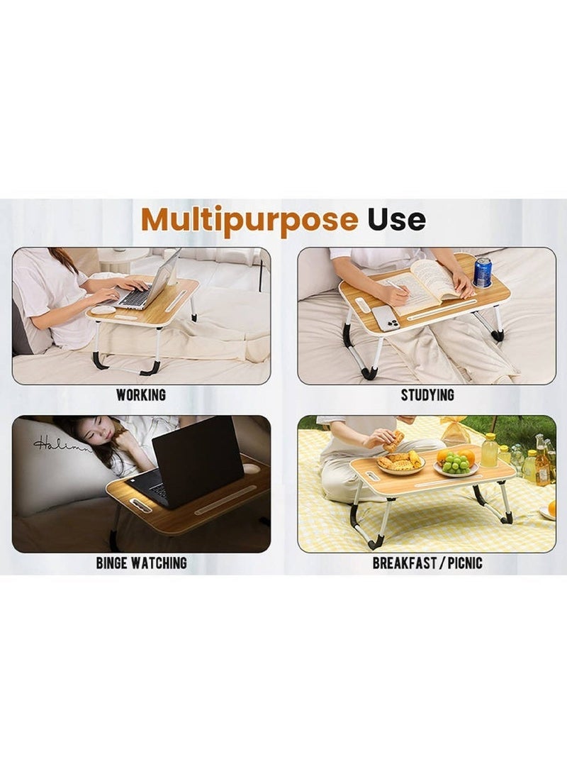 Portable Folding Laptop Table With iPad And Cup Holder  Multi-functions Study Table, Bed Laptop Table 28x60x40cm - Image 3