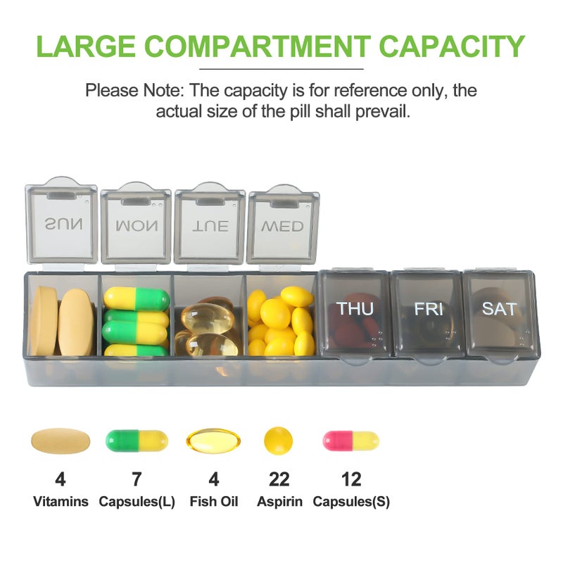 Qeedy 4 Pack Weekly Pill Organizer, 7 Days Pill Case Travel Daily Pill Box Portable Medicine Organizer and Planner with Compartment for Vitamins, Fish Oil, Supplements and Medication (4 Colors) - Image 2
