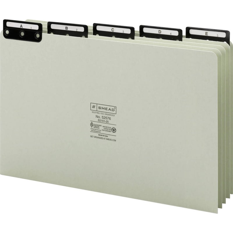 Smead Pressboard Guides, Flat Metal 1/5-Cut Tab with Insert (A-Z), Legal Size, Gray/Green, Set of 25 (52576)