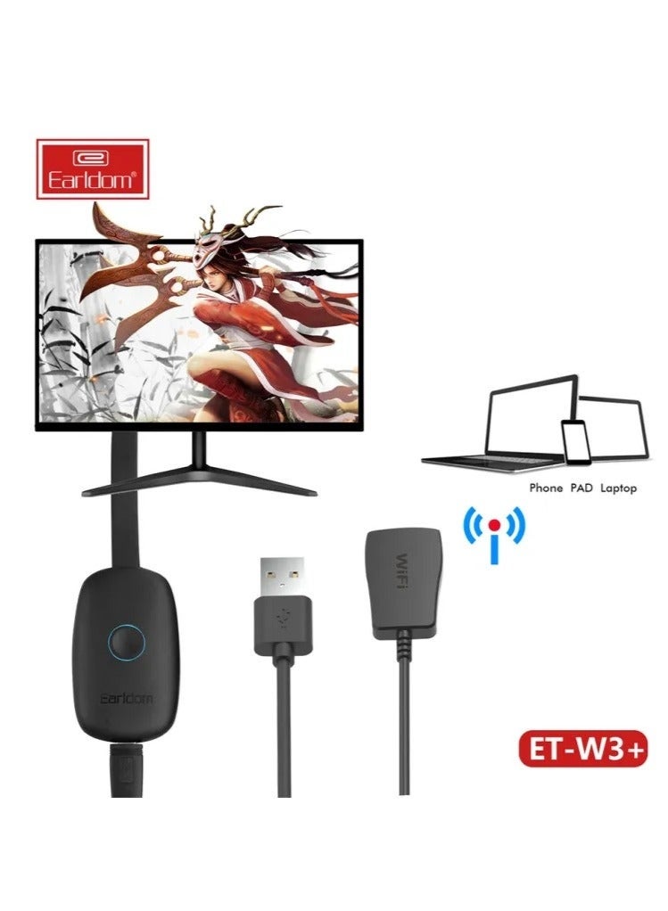 Earldom W3+ Wireless Display Dongle HDMI Digital AV Adapter – 1080P HD WiFi Screen Mirroring Receiver for TV, Projector & Monitor – Plug and Play Streaming Adapter for Phone, Laptop & Tablet – Black - Image 3