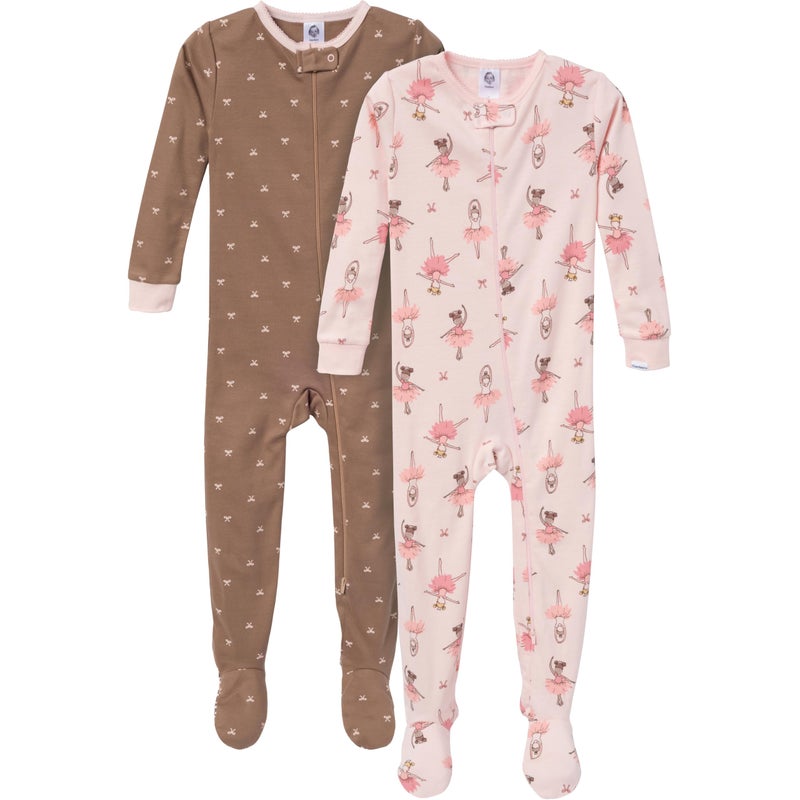 Gerber Baby-Girls 2-Pack Footed Pajamas, Ballerinas, 12 Months - Image 1