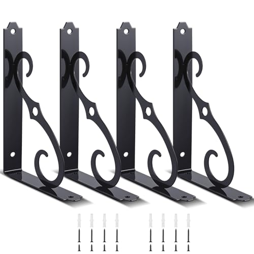Shimeyao 4 Pack 8 Inch Decorative Shelf Bracket Heavy Duty Wall Mounted Floating Bracket Metal Iron l Shape Black Shelf Support for Bookshelf Home Kitchen Warehouse Farm DIY Open Shelving - Image 1