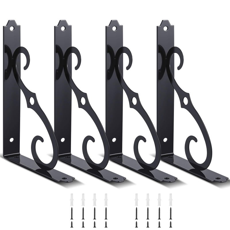 Shimeyao 4 Pack 8 Inch Decorative Shelf Bracket Heavy Duty Wall Mounted Floating Bracket Metal Iron l Shape Black Shelf Support for Bookshelf Home Kitchen Warehouse Farm DIY Open Shelving - Image 2
