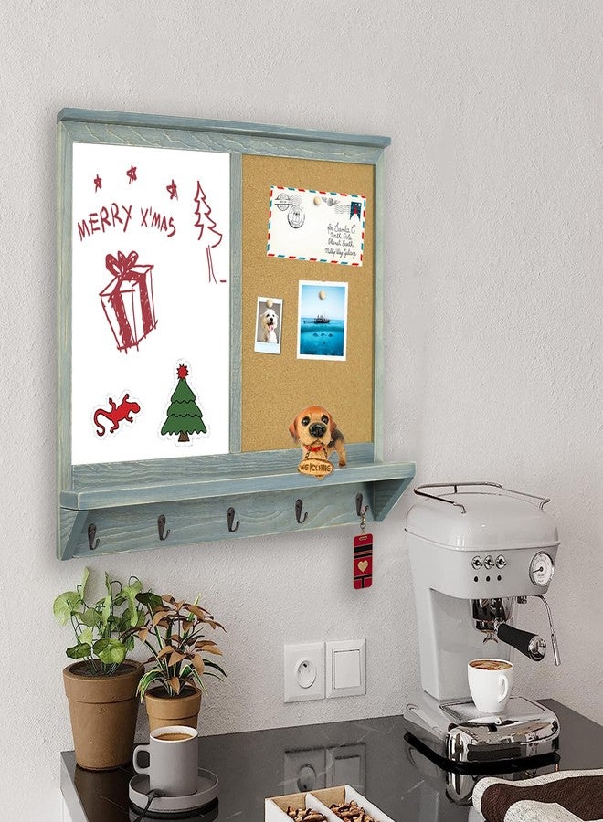 TORASO لوحة الكتابة الجافة ولوحة الفلين من TORASO، لوحة بيضاء ولوحة إعلانات مدمجة، فرز بريد مثبت على الحائط، وخطافات مفاتيح، إطار رمادي عتيق من خشب الصنوبر الصلب (Mail BB-GY-4560) - Image 5