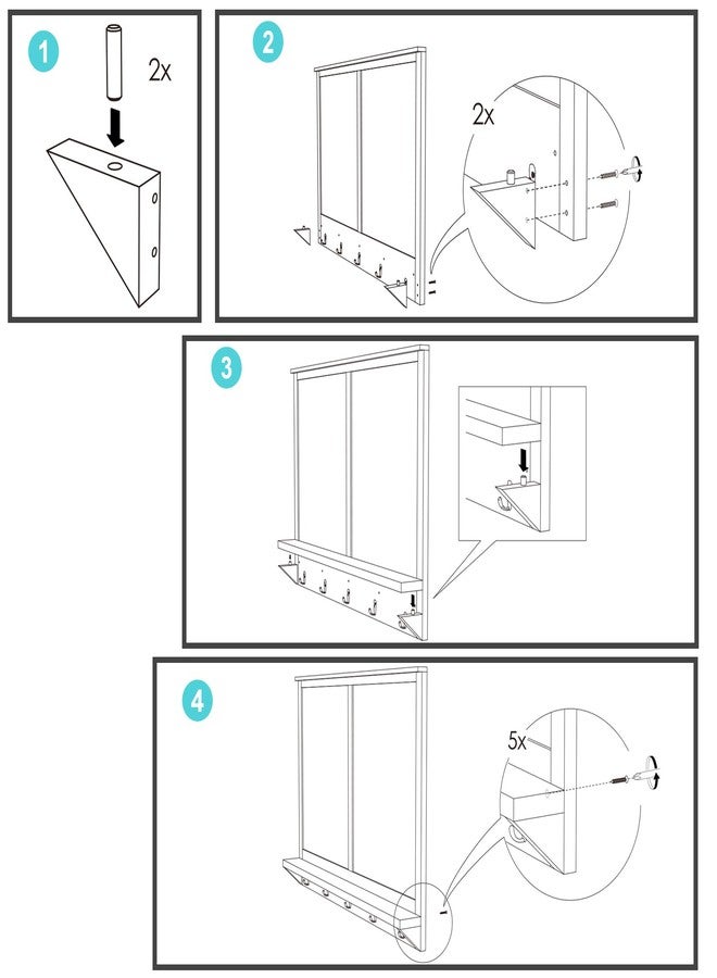 TORASO لوحة الكتابة الجافة ولوحة الفلين من TORASO، لوحة بيضاء ولوحة إعلانات مدمجة، فرز بريد مثبت على الحائط، وخطافات مفاتيح، إطار رمادي عتيق من خشب الصنوبر الصلب (Mail BB-GY-4560) - Image 3