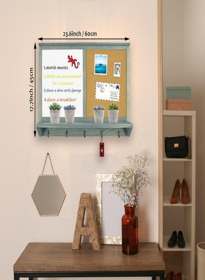 TORASO لوحة الكتابة الجافة ولوحة الفلين من TORASO، لوحة بيضاء ولوحة إعلانات مدمجة، فرز بريد مثبت على الحائط، وخطافات مفاتيح، إطار رمادي عتيق من خشب الصنوبر الصلب (Mail BB-GY-4560) - Image 4