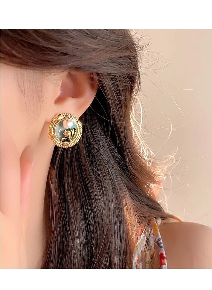 Oil Painting Style Flower Pearl Earrings for Women Vintage Enamel Drip oil Floral Disc Earrings Party Jewelry - Image 2