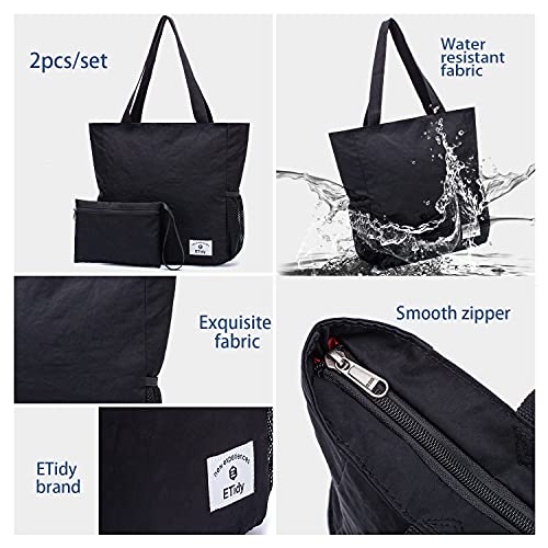 ETidy Large Capacity Foldable Tote Bag With Zipper Water-resistant Sandproof Women Beach Handbag Gym Travel Shopping Bag (Purple) - Image 4