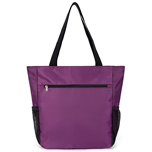 ETidy Large Capacity Foldable Tote Bag With Zipper Water-resistant Sandproof Women Beach Handbag Gym Travel Shopping Bag (Purple) - Image 2