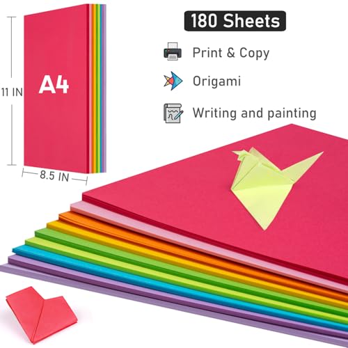 Magecubiku Color Copy&Print Paper 8.5X11 Inches,180 Sheets 9 Colors Rainbow A4 Printer Paper 20 lb/90GSM Colored Origami Paper for Cutting DIY Kids Art Craft - Image 2