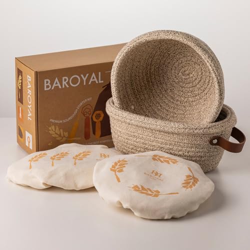 BARoyal Crispier Crust Cotton Rope Banneton Bread Proofing Basket Set, Oval & Round Bread Baskets with Liners & Covers for Artisan Bread Baking, Sourdough Bread Baking Supplies(Natural) - Image 1