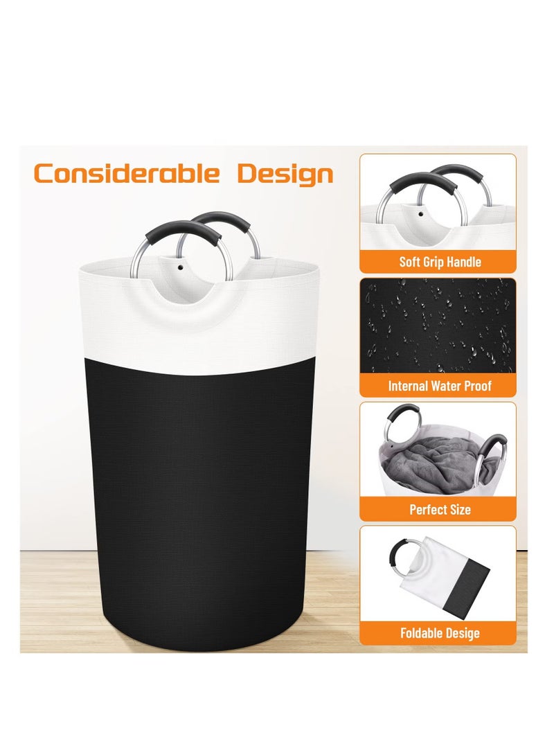 Laundry Basket, Laundry Hamper, Collapsible Laundry Baskets, Dirty Clothes Hamper, Waterproof with Foam Protected Aluminum Handles for College Dorm, Family 90L Black - Image 5